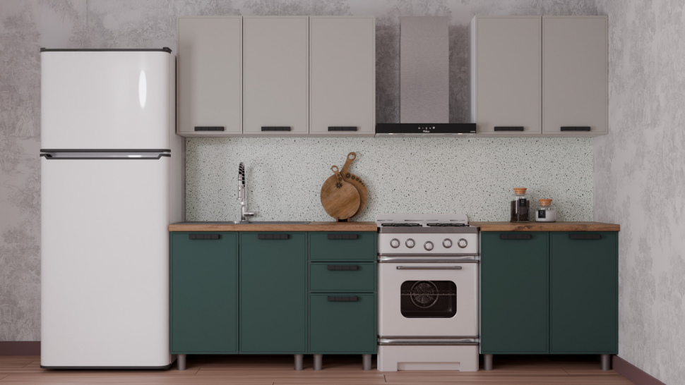 Кухня Аленушка 2 м Магнолия Керамика/Изумруд,скоба черный,сонома