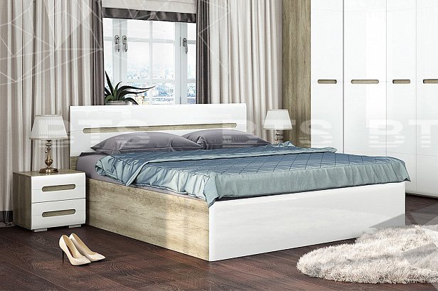 Кровать 160х200 Наоми КР-11 с настилом из ДСП (БТС) Белый Глянец