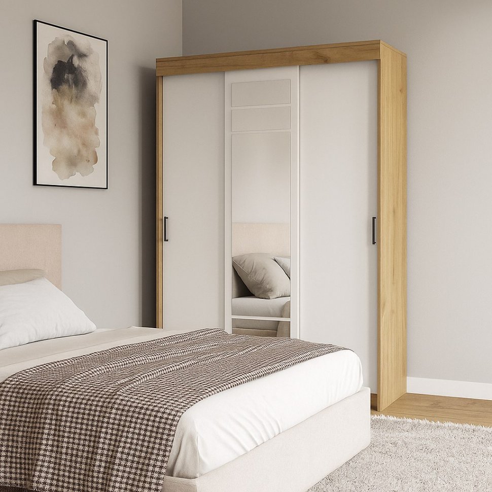 Шкаф-купе ШКП 7, Дуб Золотой, Белый