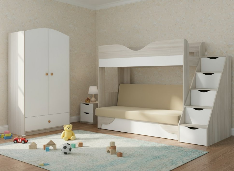 Латте 77-01 кровать-диван Дуб сонома / Аляска / Велюр Кремовый