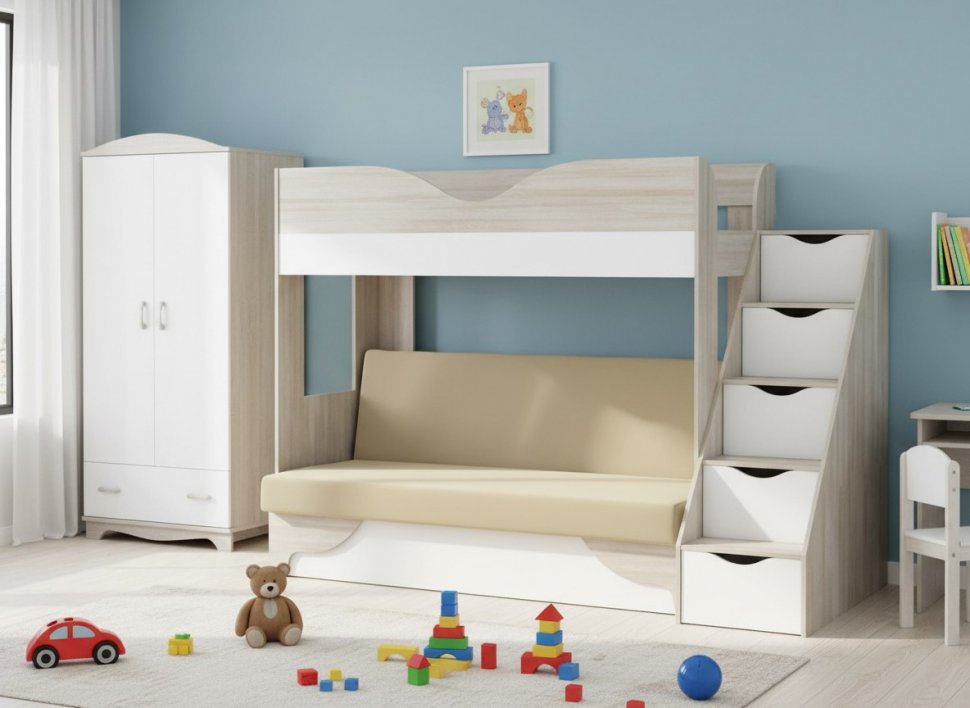 Латте 77-01 кровать-диван Дуб сонома / Аляска / Велюр Кремовый