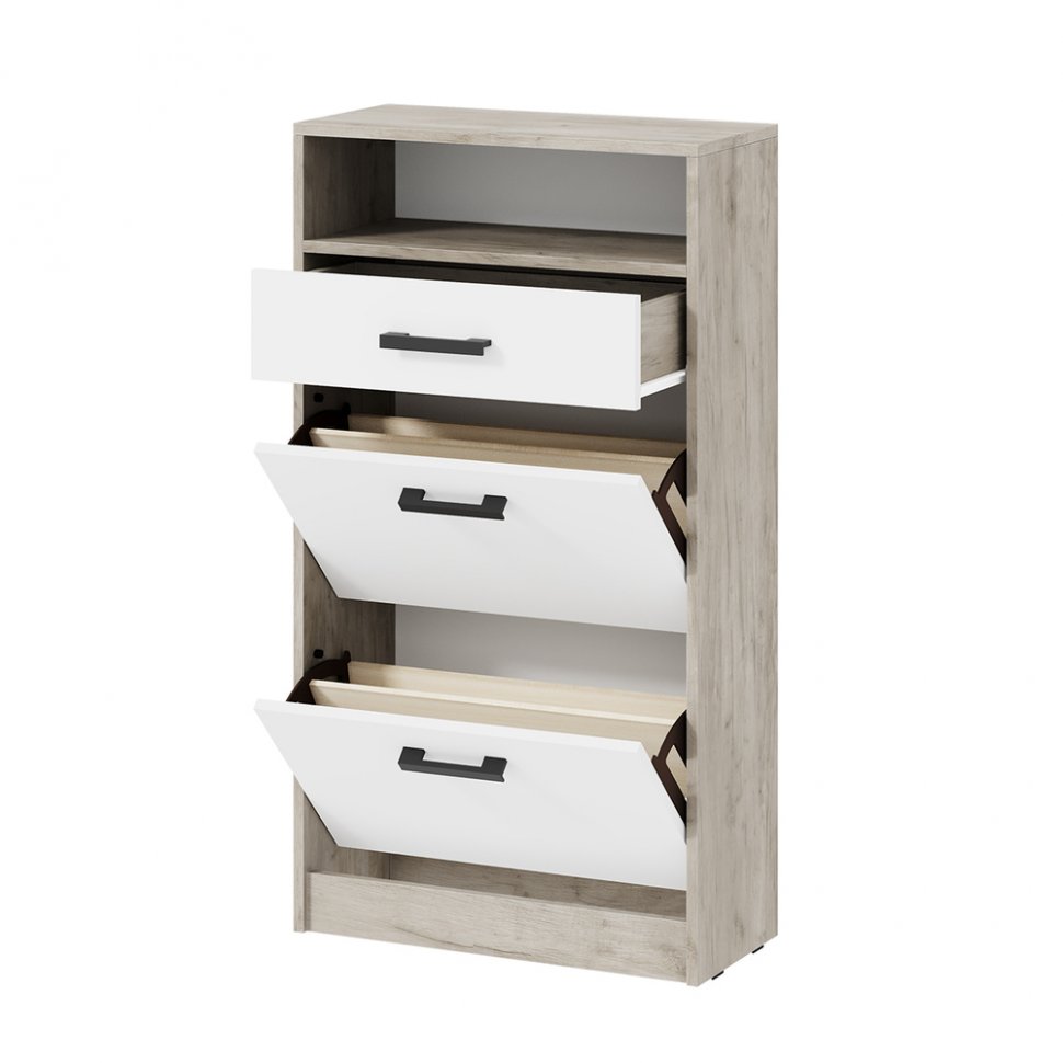 Тумба для обуви Вега ОБ-3, Дуб крафт серый, Белый