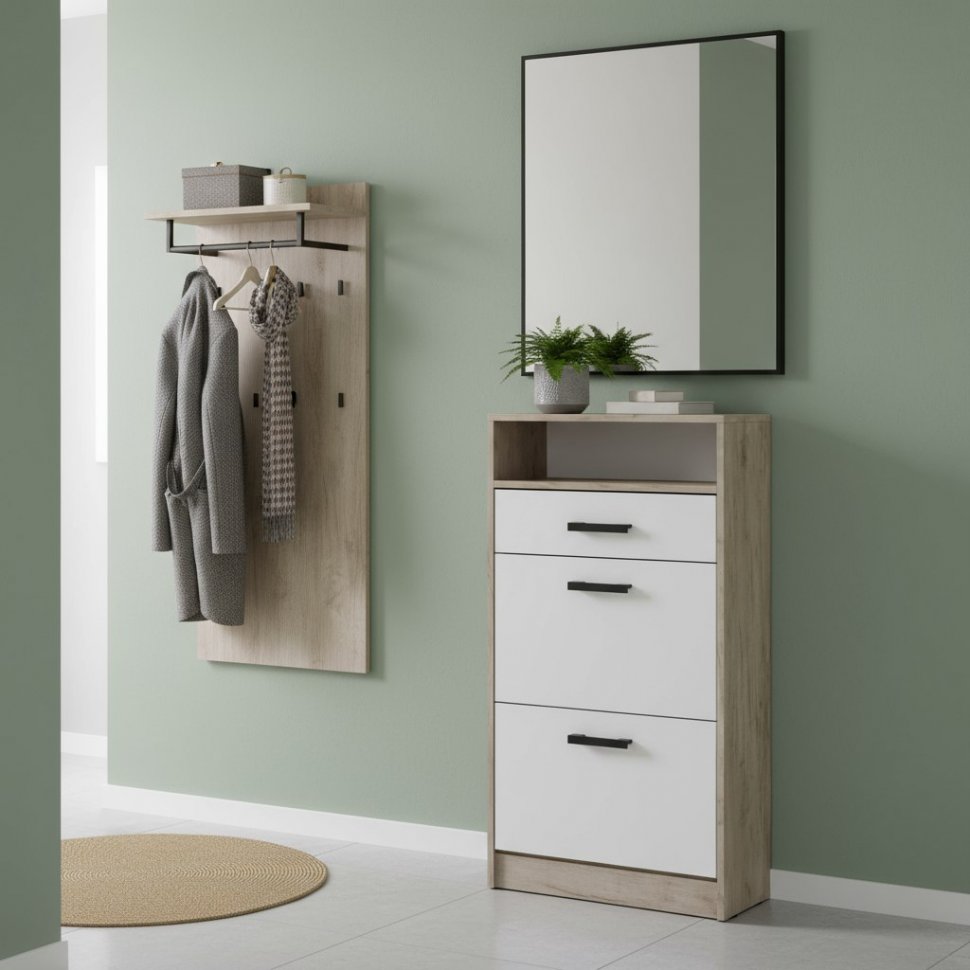 Тумба для обуви Вега ОБ-3, Дуб крафт серый, Белый