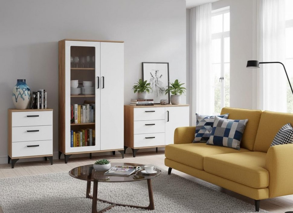 НМ 013.52 Марсель шкаф-пенал Дуб Крафт табачный/Меренга