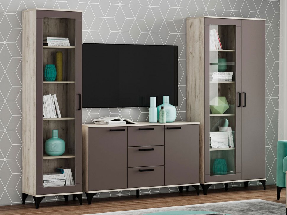 Марсель гостиная комплектация 2 Дуб Крафт серый/Софт графит