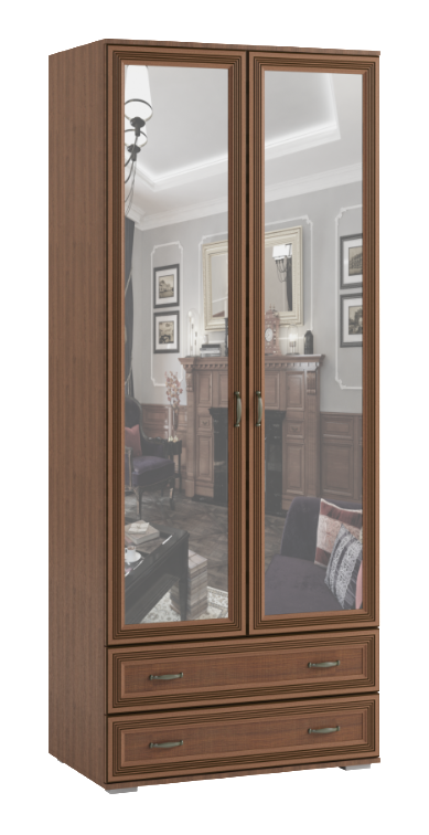 Шкаф двухстворчатый с зеркалом ЛШ-23 Ливорно DOMANI Орех донской