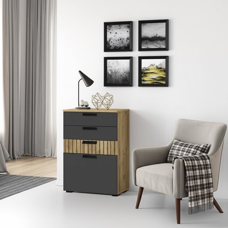 Комод Мишель (БТС) КМ-12 Крафт / Графит