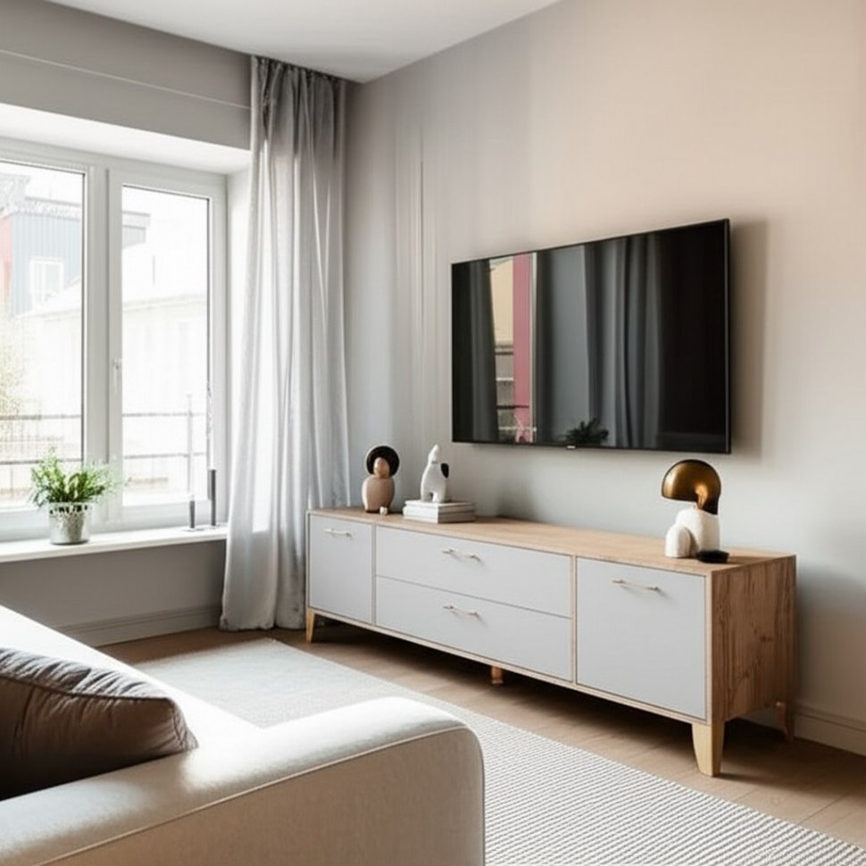 Тумба под телевизор Парус-13, Дуб крафт золотой, Кашемир