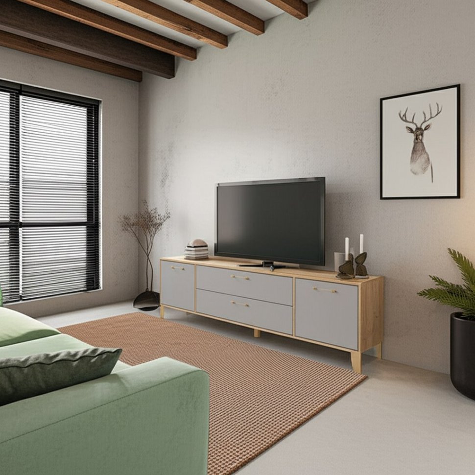 Тумба под телевизор Парус-13, Дуб крафт золотой, Кашемир