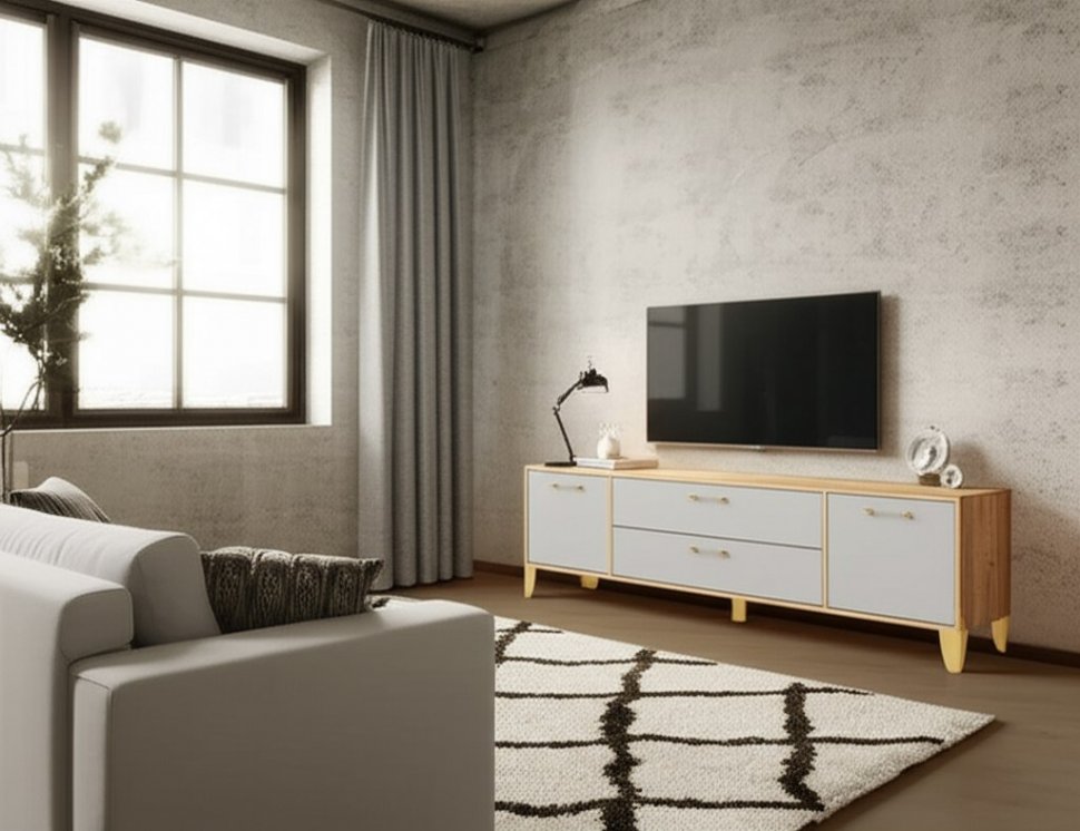 Тумба под телевизор Парус-13, Дуб крафт золотой, Кашемир