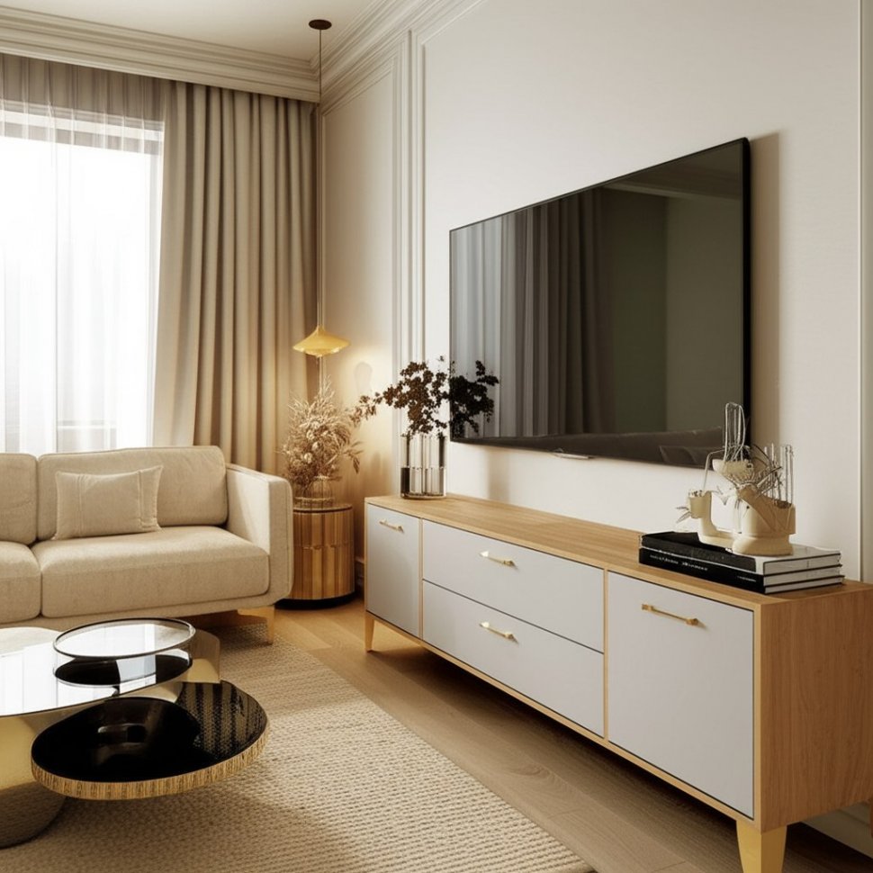 Тумба под телевизор Парус-13, Дуб крафт золотой, Кашемир