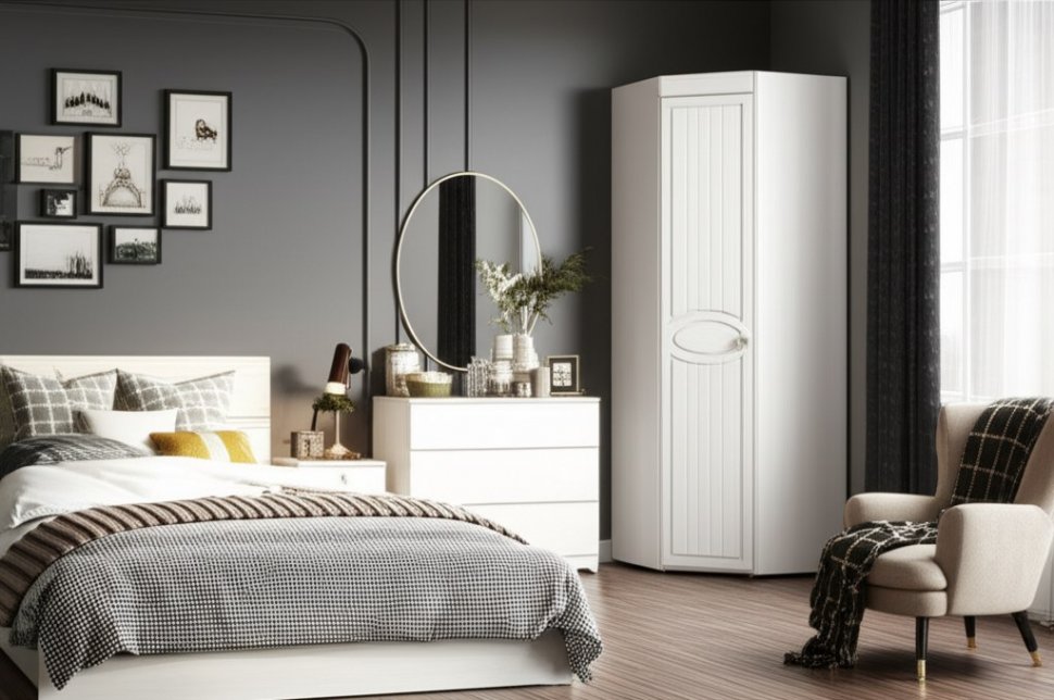 Шкаф угловой (гл.410) Монако МН-65 белое дерево