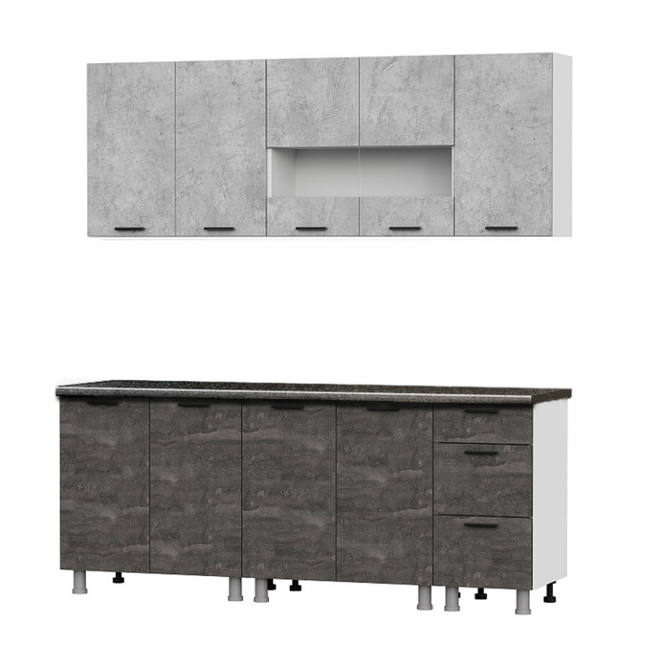 Кухня Модус 2 м (со столешницей 38 мм), Белый/Камень темный/Черный