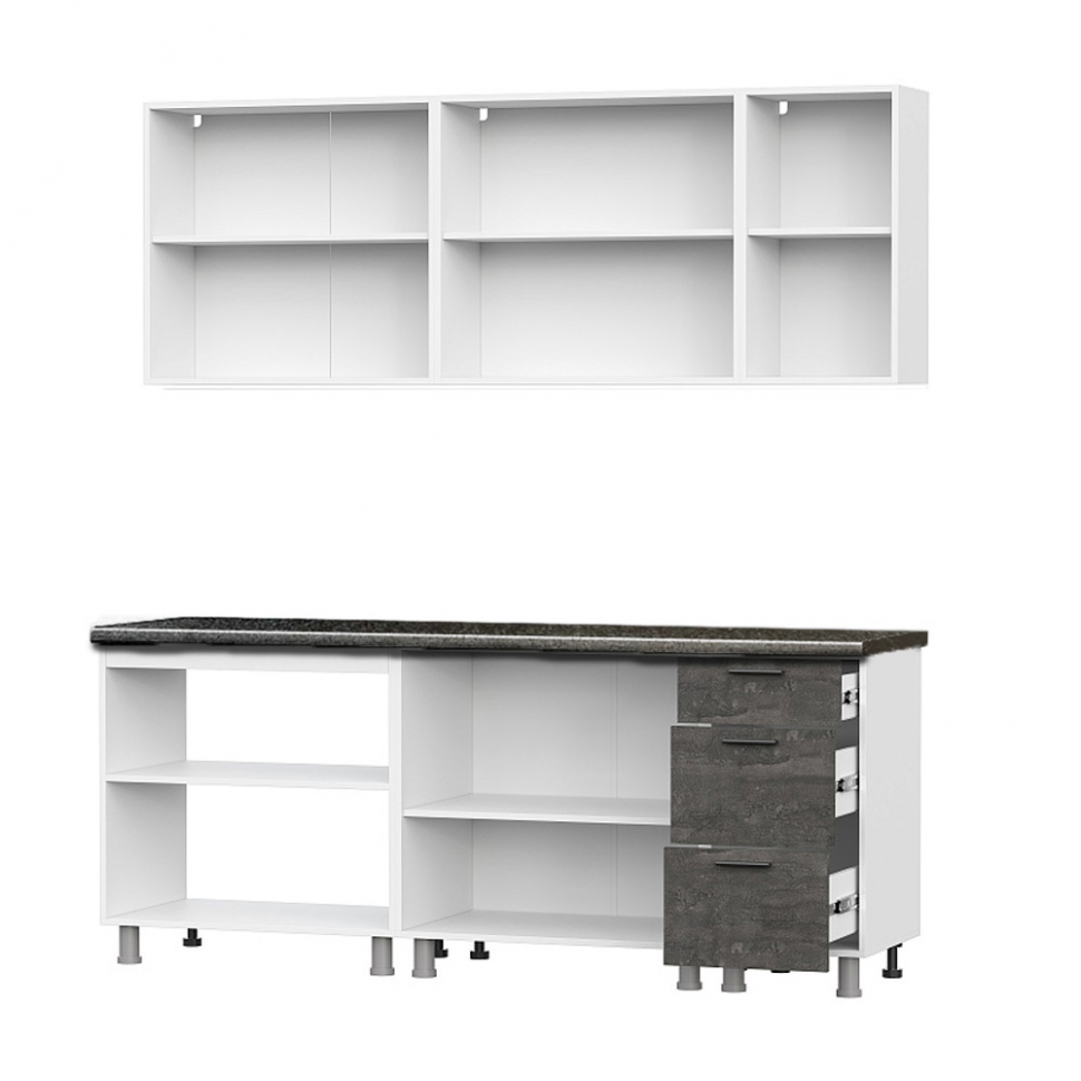 Кухня Модус 2 м (со столешницей 38 мм), Белый/Камень темный/Черный