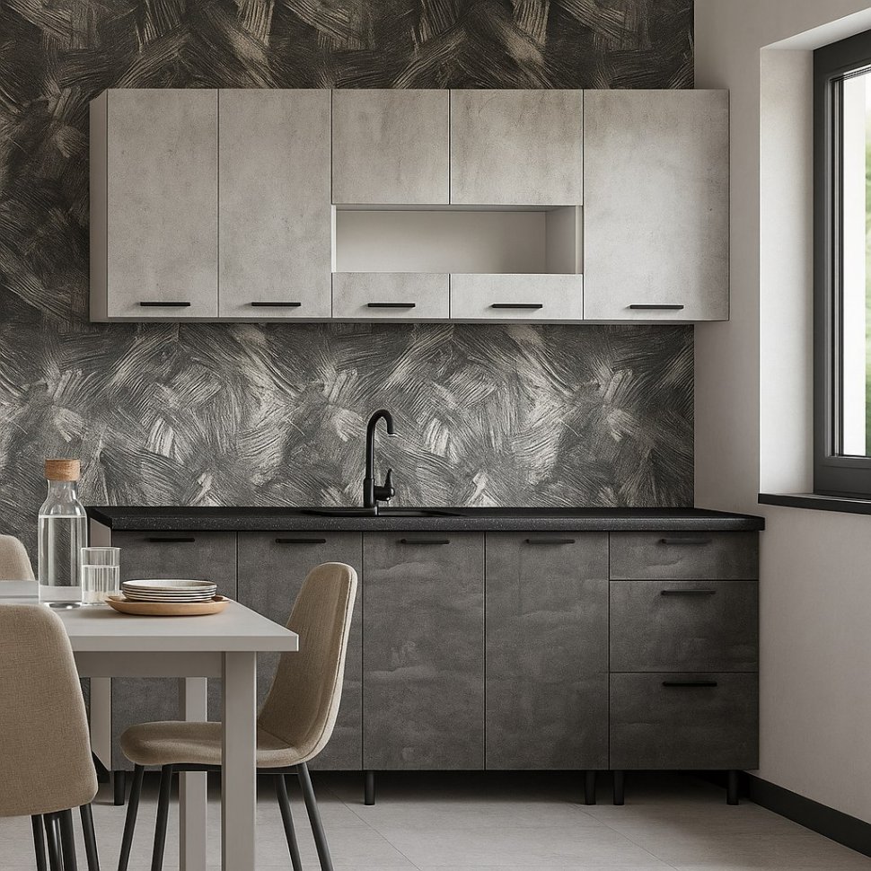 Кухня Модус 2 м (со столешницей 38 мм), Белый/Камень темный/Черный