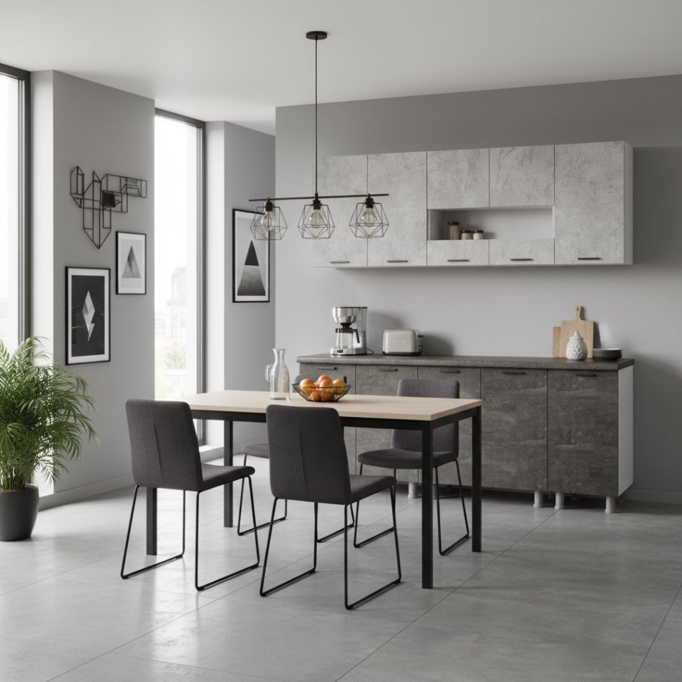 Кухня Модус 2 м (со столешницей 38 мм), Белый/Камень темный/Черный