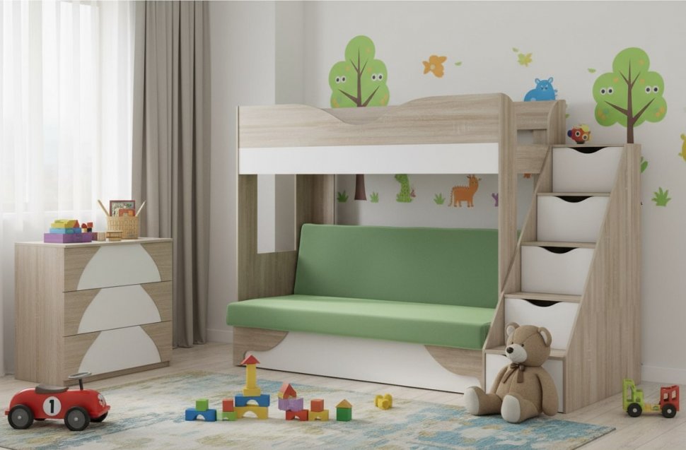 Латте 77-01 кровать-диван Дуб сонома / Аляска / Велюр Зеленый