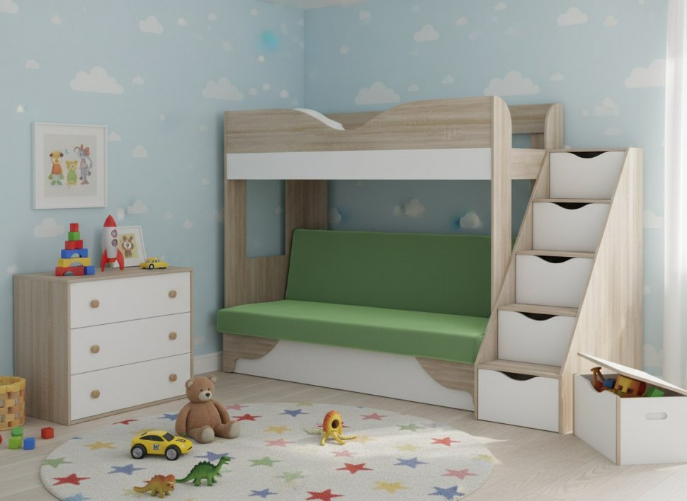 Латте 77-01 кровать-диван Дуб сонома / Аляска / Велюр Зеленый