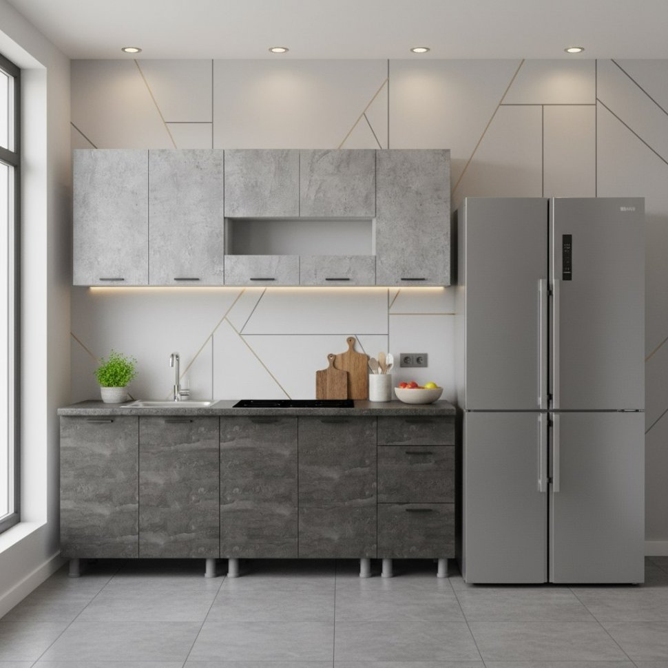 Кухня "Модус" 2 м (ЛДСП) (со столешницей 26 мм) Белый/Камень темный/Черный