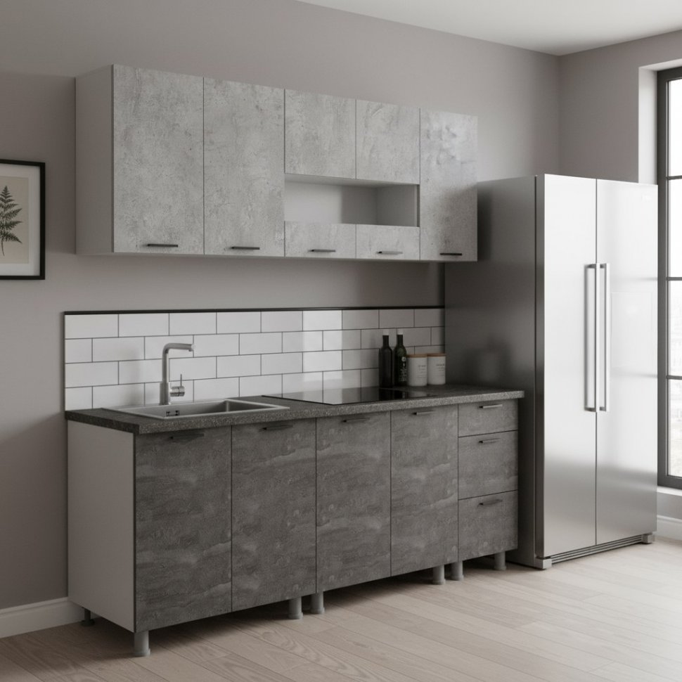 Кухня "Модус" 2 м (ЛДСП) (со столешницей 26 мм) Белый/Камень темный/Черный