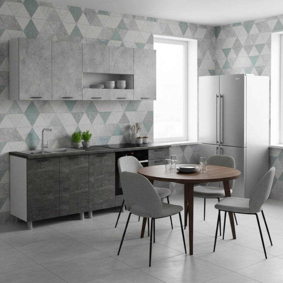 Кухня "Модус" 2 м (ЛДСП) (со столешницей 26 мм) Белый/Камень темный/Черный