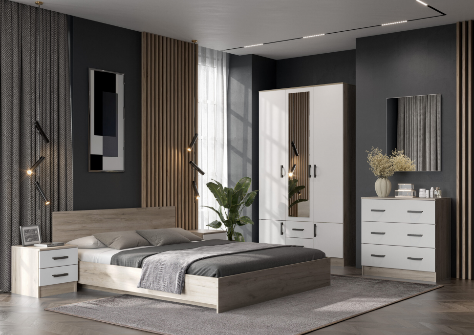 Комод Ронда КМ-02, Дуб крафт серый, Белый