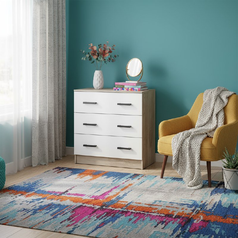 Комод Ронда КМ-02, Дуб крафт серый, Белый