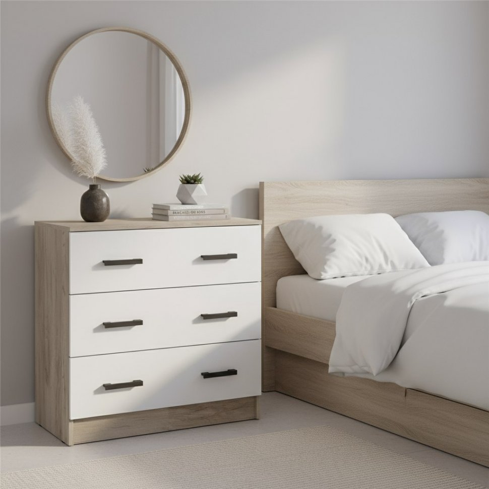 Комод Ронда КМ-02, Дуб крафт серый, Белый