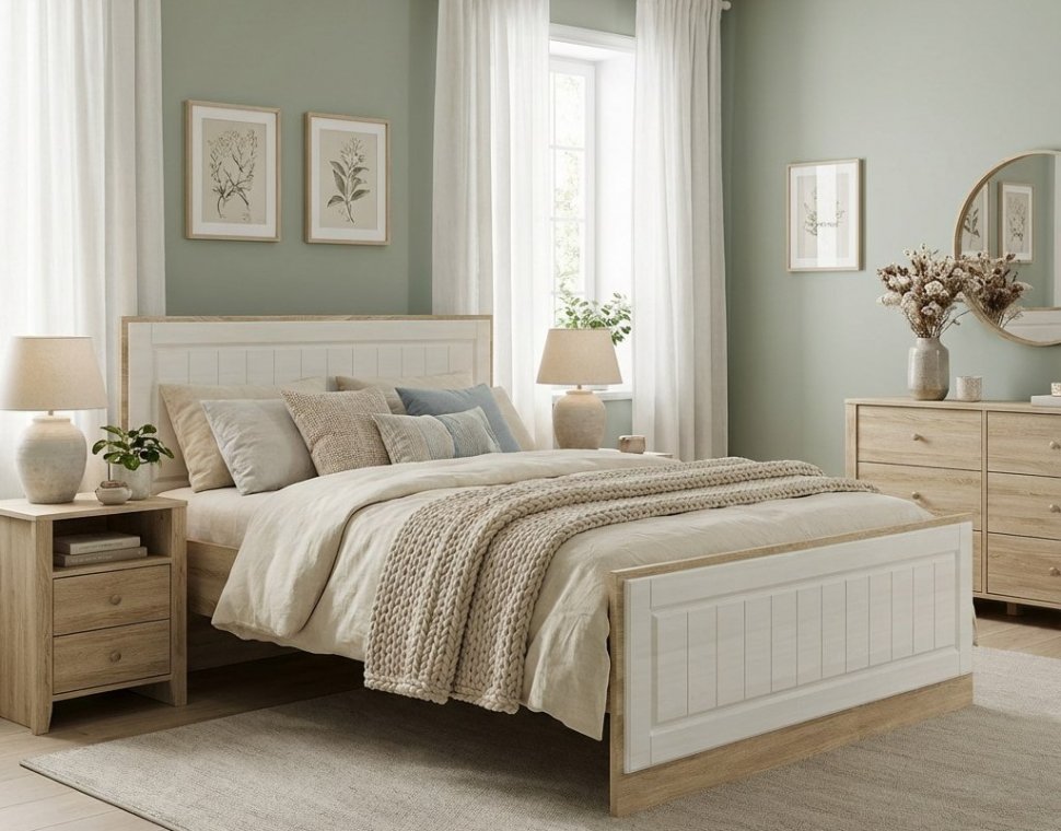 НМ 040.34-02 Кровать Оливия Дуб Сонома/белое дерево