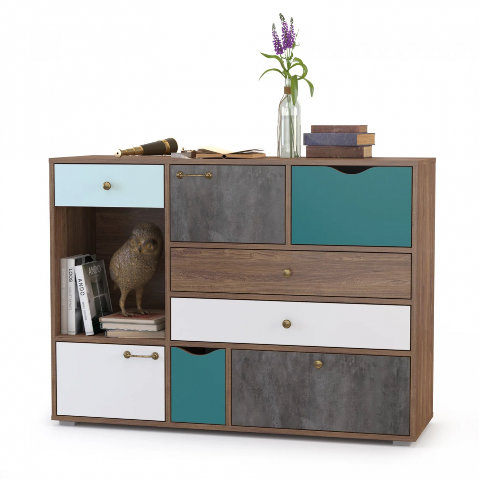 Вайс Комод 10.104 Морское дерево Винтаж/Камень Тем./Бензин/Белый