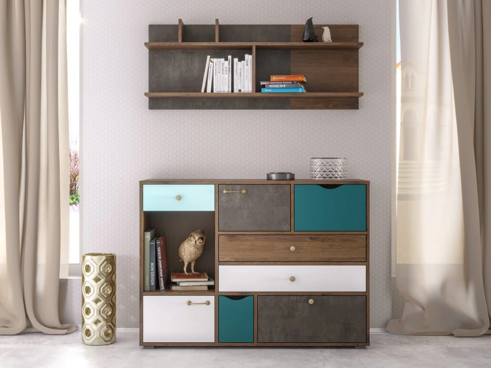 Вайс Комод 10.104 Морское дерево Винтаж/Камень Тем./Бензин/Белый