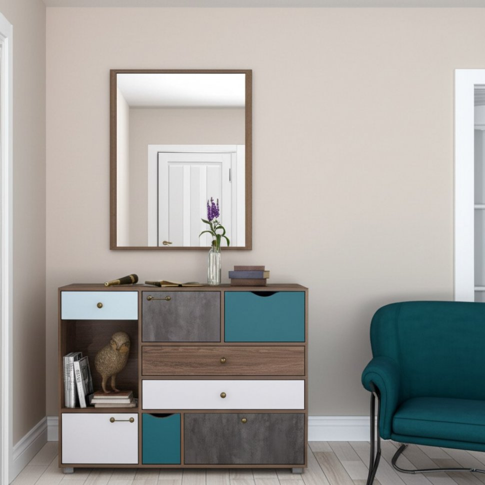 Вайс Комод 10.104 Морское дерево Винтаж/Камень Тем./Бензин/Белый