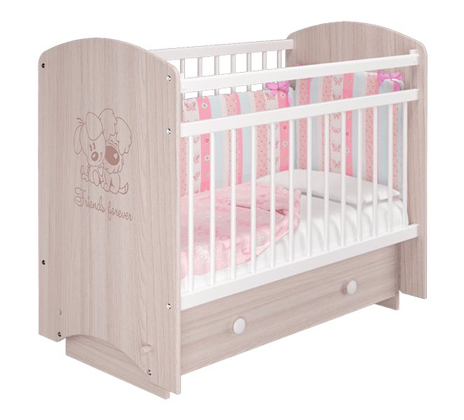 Кроватка для новорожденных Эмили MLK (Ясень Шимо светлый, друзья)