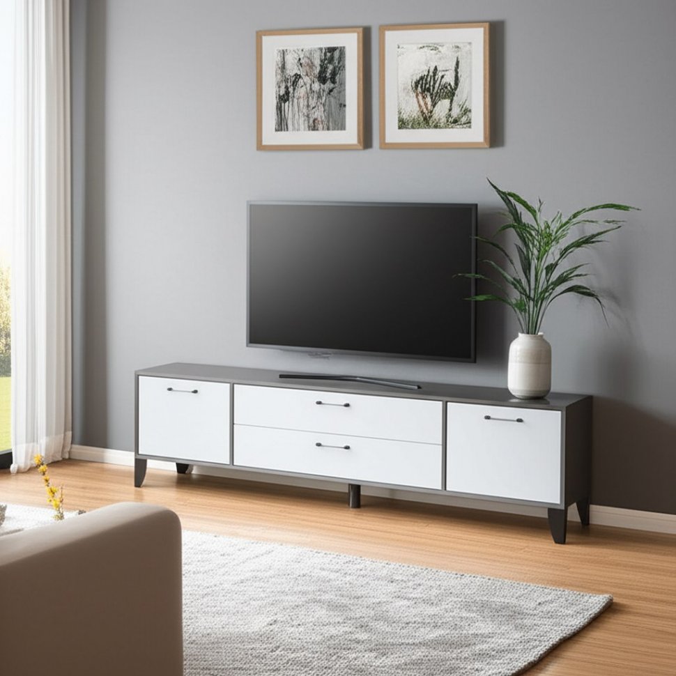 Тумба под телевизор Парус-13, Графит серый, Камень серый