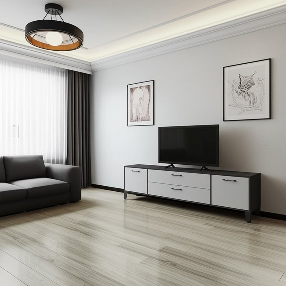 Тумба под телевизор Парус-13, Графит серый, Камень серый