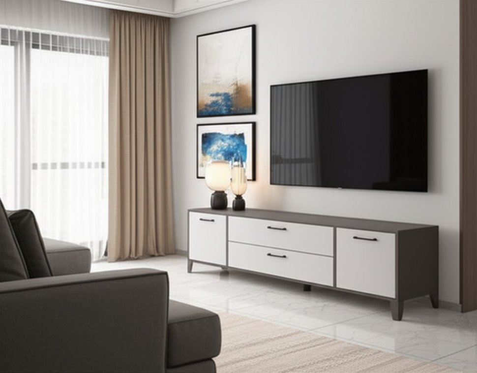 Тумба под телевизор Парус-13, Графит серый, Камень серый