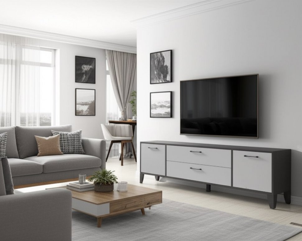 Тумба под телевизор Парус-13, Графит серый, Камень серый