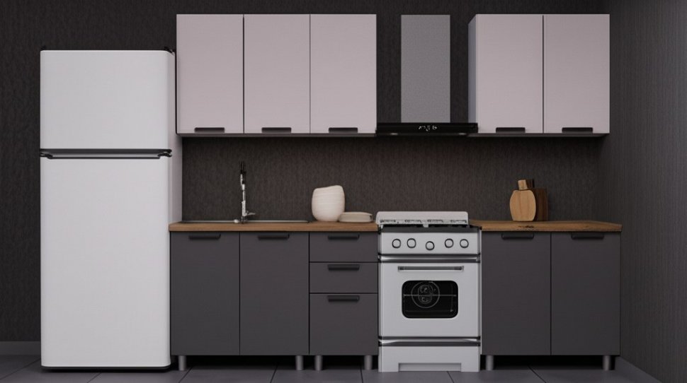 Кухня Аленушка 2м Лаванда Кашемир/Сталь, черный (без столешницы)