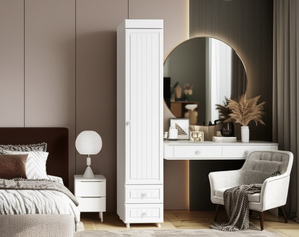 Шкаф-пенал 1дв. (гл.560) с ящиками Монако МН-35 белое дерево