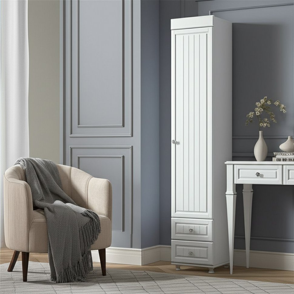 Шкаф-пенал 1дв. (гл.560) с ящиками Монако МН-35 белое дерево