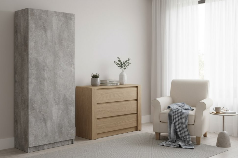 Шкаф двухстворчатый Бали, Цемент светлый