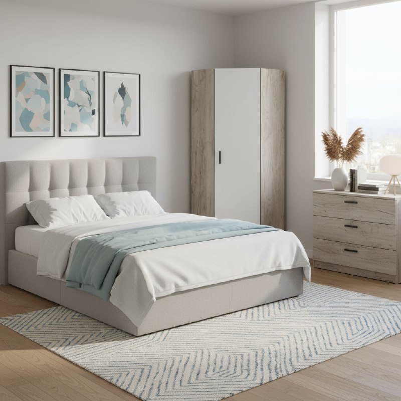 Шкаф угловой Вега, Дуб крафт серый, Белый