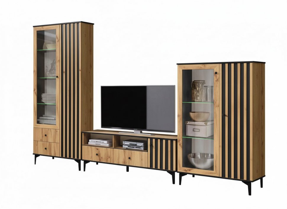 Модульная гостиная Либерти 5 (опора h150) Дуб вотан/Черный