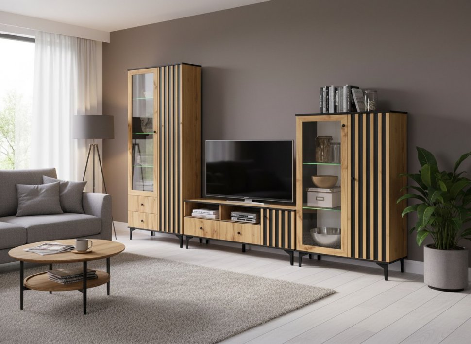 Модульная гостиная Либерти 5 (опора h150) Дуб вотан/Черный