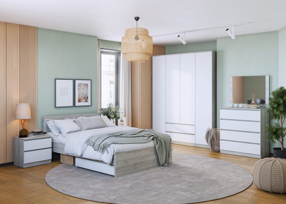 Шкаф двухдверный с ящиками Лори (MLK) Дуб серый/Белый