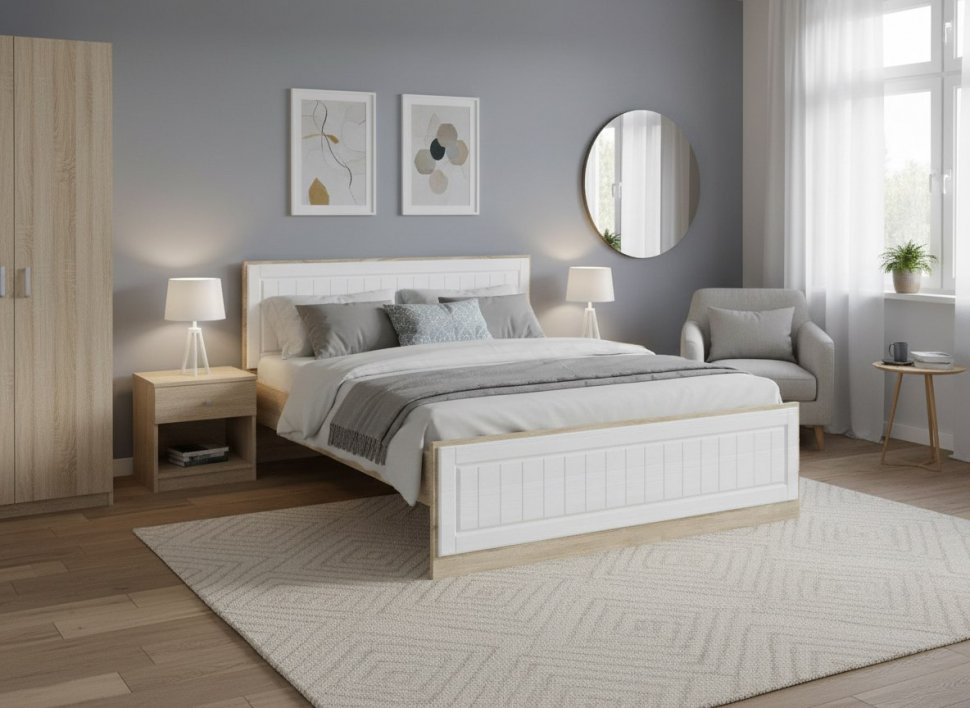 НМ 040.34 Кровать Оливия Дуб Сонома/белое дерево