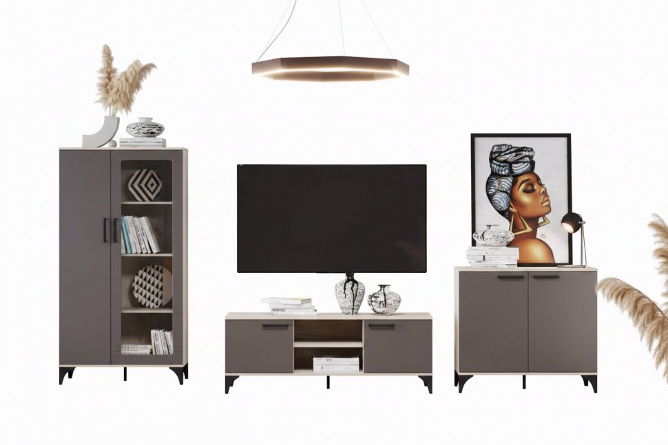 Марсель гостиная комплектация 3 Дуб Крафт серый/Софт графит