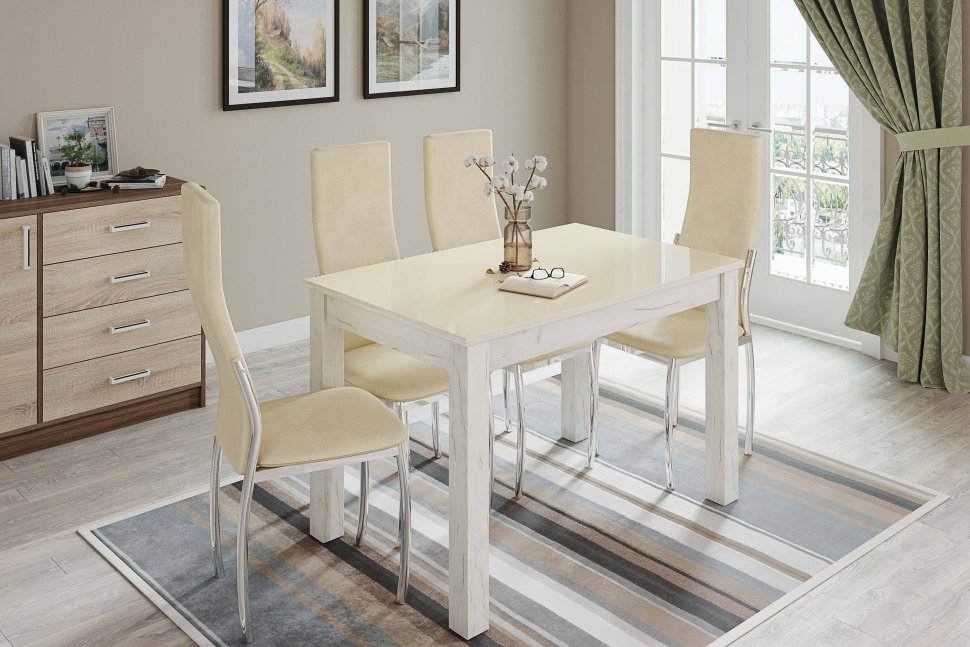 Стол обеденный Норман 60, дуб крафт белый/лакобель ваниль