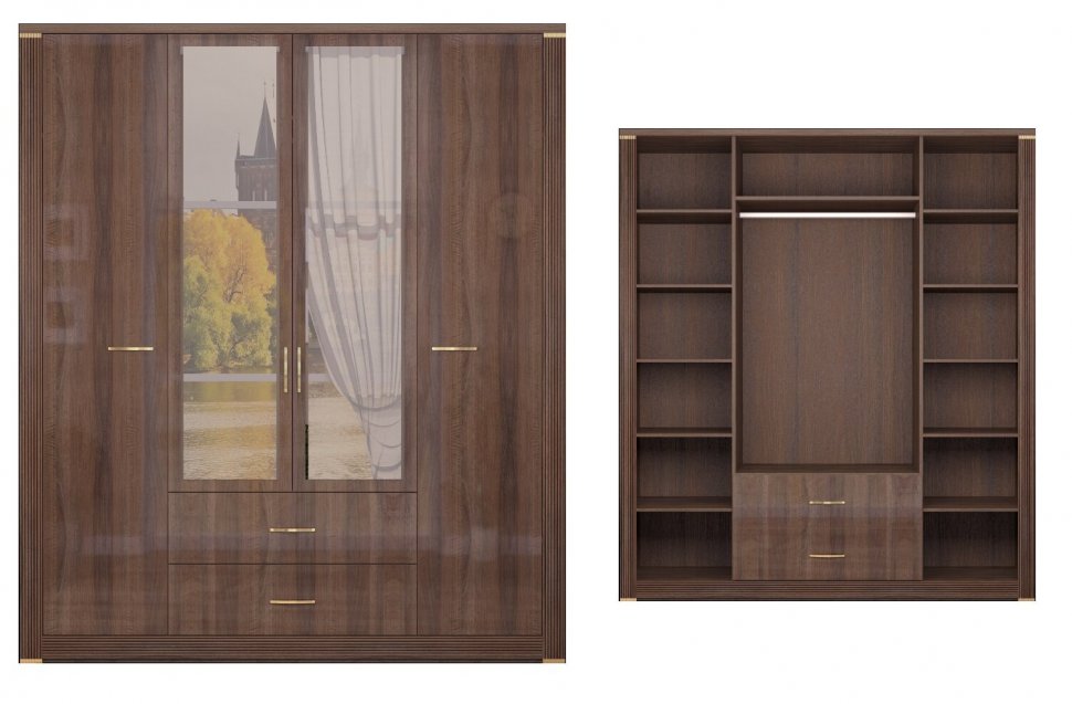 Шкаф для одежды 4-х дверный 02 Париж Ижмебель (с зеркалами)