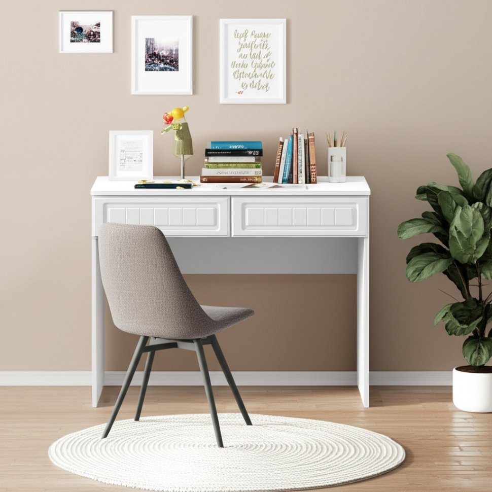 Стол с двумя ящиками Монако МН-18 белое дерево